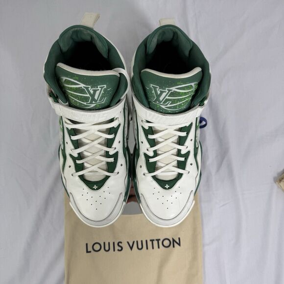Louis Vuitton Trainer 2 Sneakers Boot White Green size USA 9 Vintage Basketball - Picture 2 of 11
